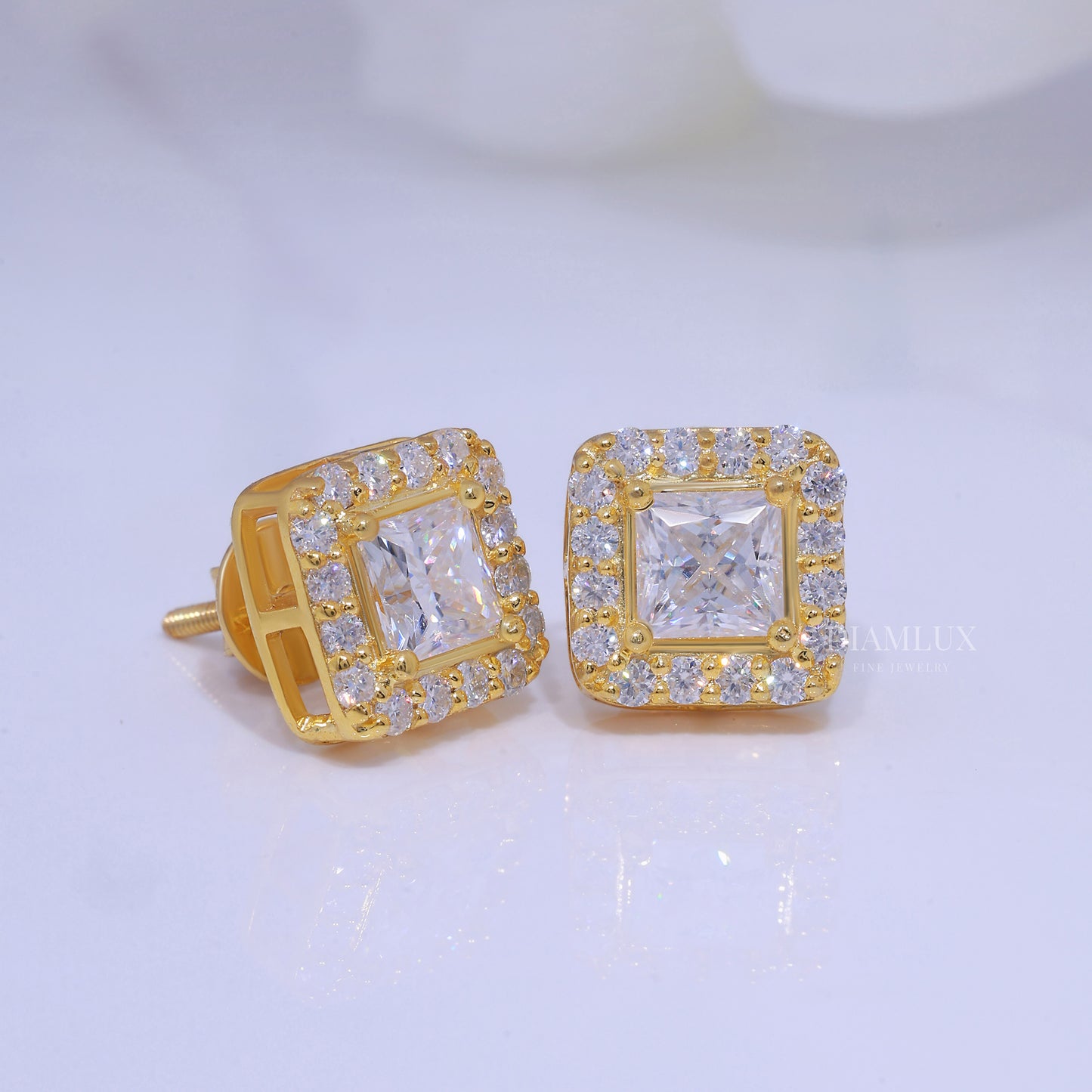 Yellow Gold (Plated) Earrings-925 silver with moissanite diamond Diamlux Fine Jewelry