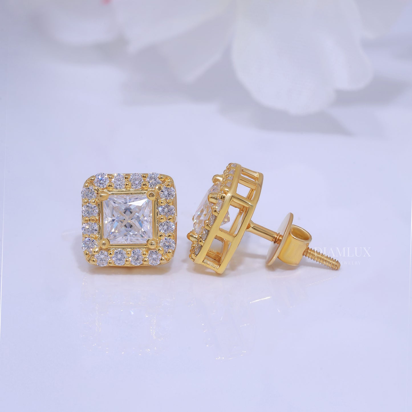 Yellow Gold (Plated) Earrings-925 silver with moissanite diamond Diamlux Fine Jewelry