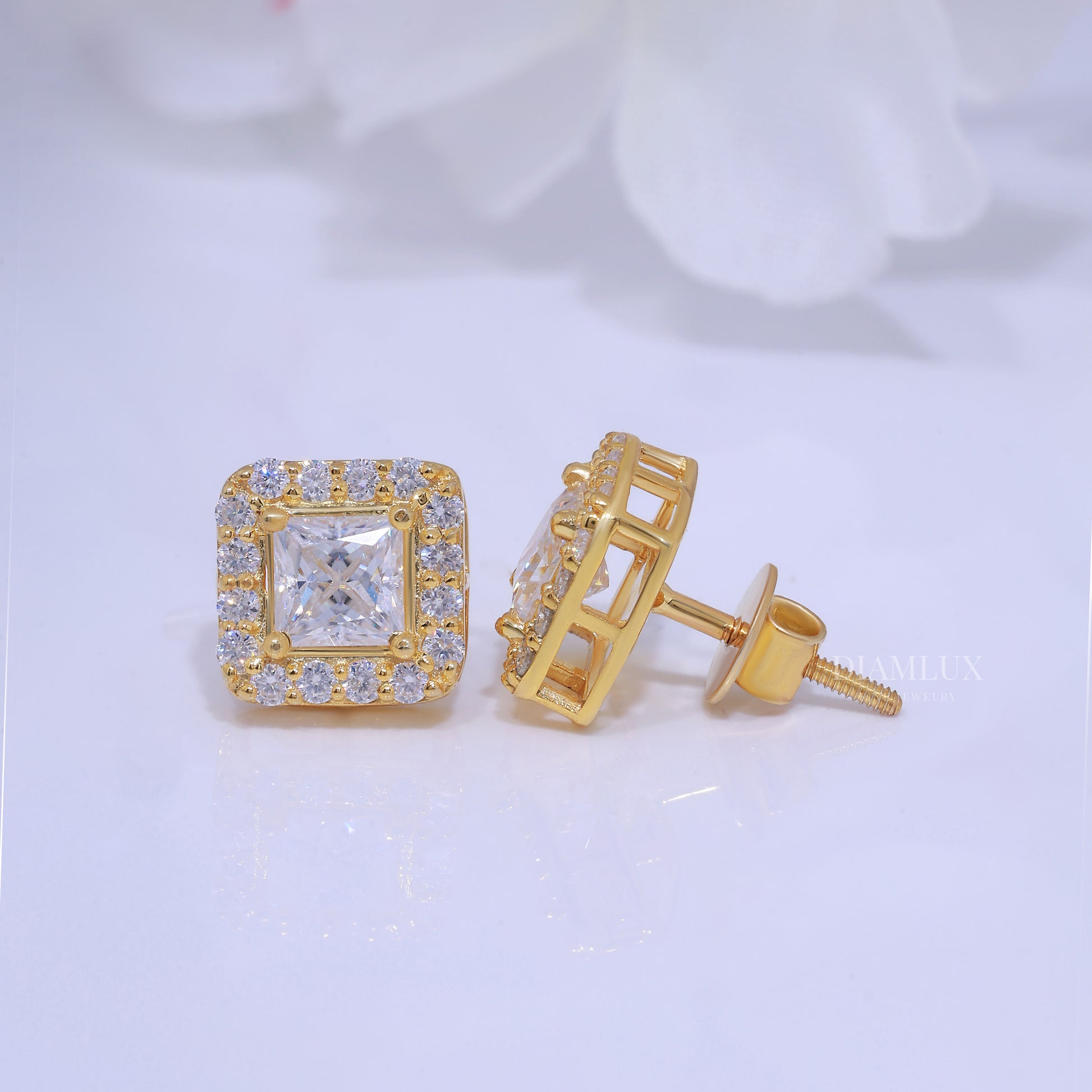 Yellow Gold (Plated) Earrings-925 silver with moissanite diamond Diamlux Fine Jewelry
