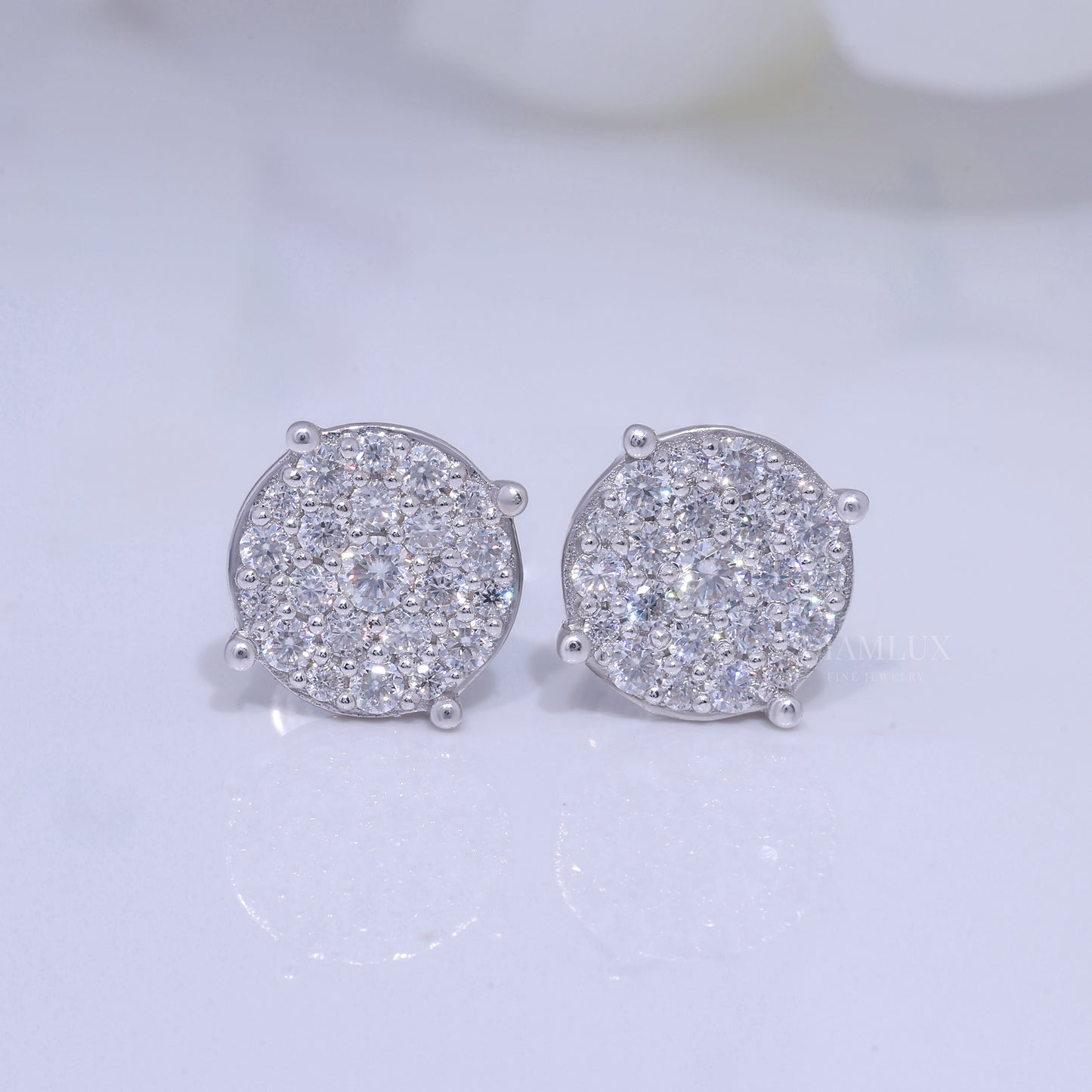 Round Cluster Diamond Stud Earrings White Gold Finish Diamlux Fine Jewelry