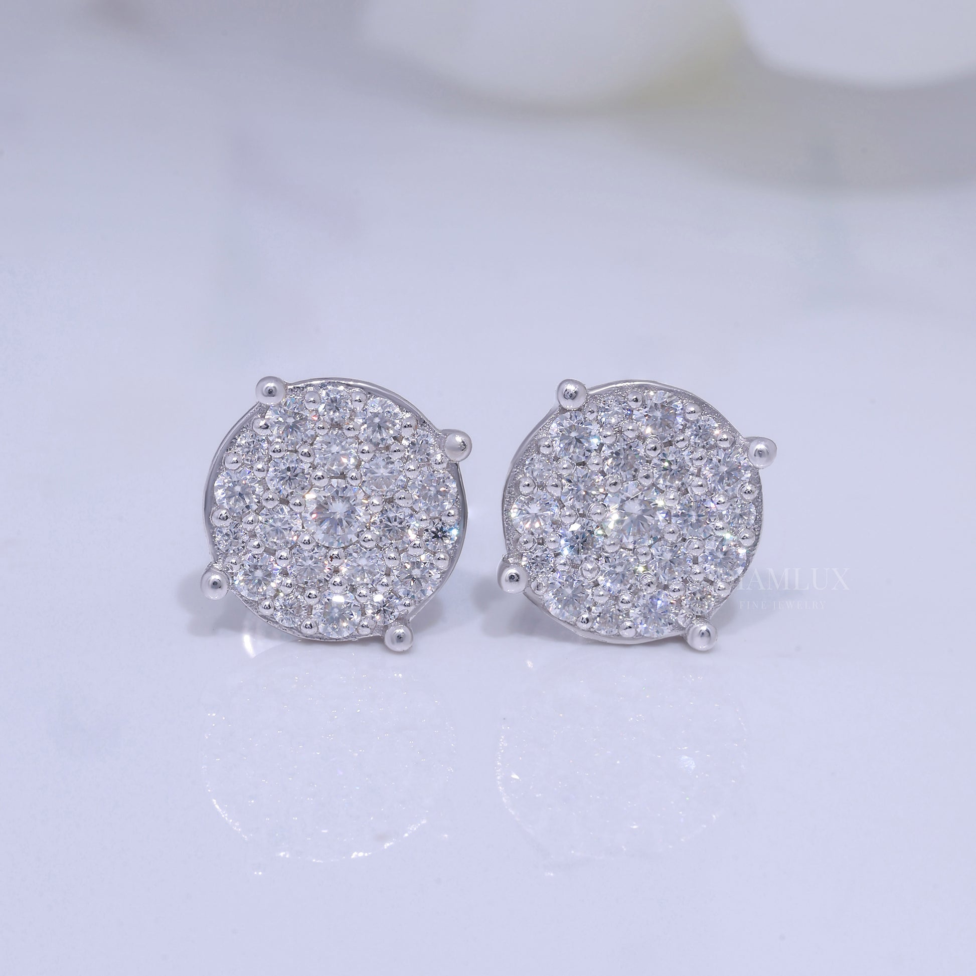 Round Cluster Diamond Stud Earrings White Gold Finish Diamlux Fine Jewelry