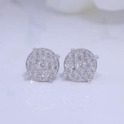 Round Cluster Diamond Stud Earrings White Gold Finish Diamlux Fine Jewelry