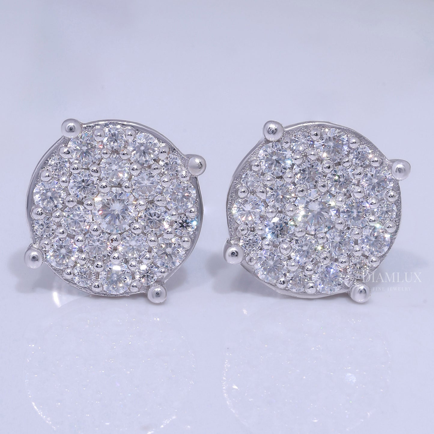 Round Cluster Diamond Stud Earrings White Gold Finish Diamlux Fine Jewelry
