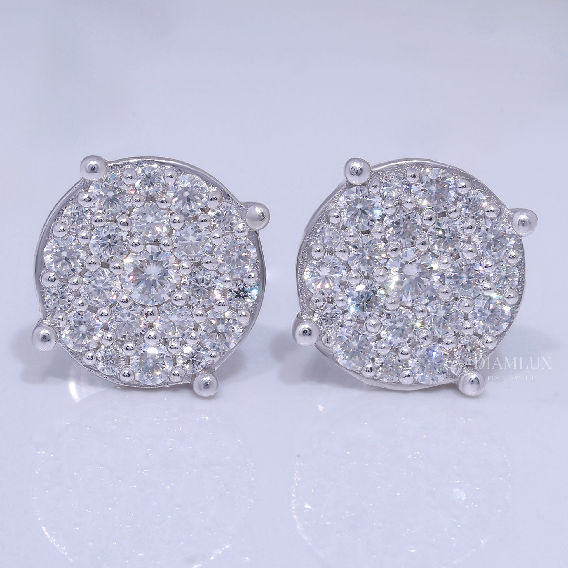 Round Cluster Diamond Stud Earrings White Gold Finish Diamlux Fine Jewelry
