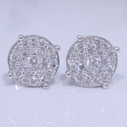 Round Cluster Diamond Stud Earrings White Gold Finish Diamlux Fine Jewelry