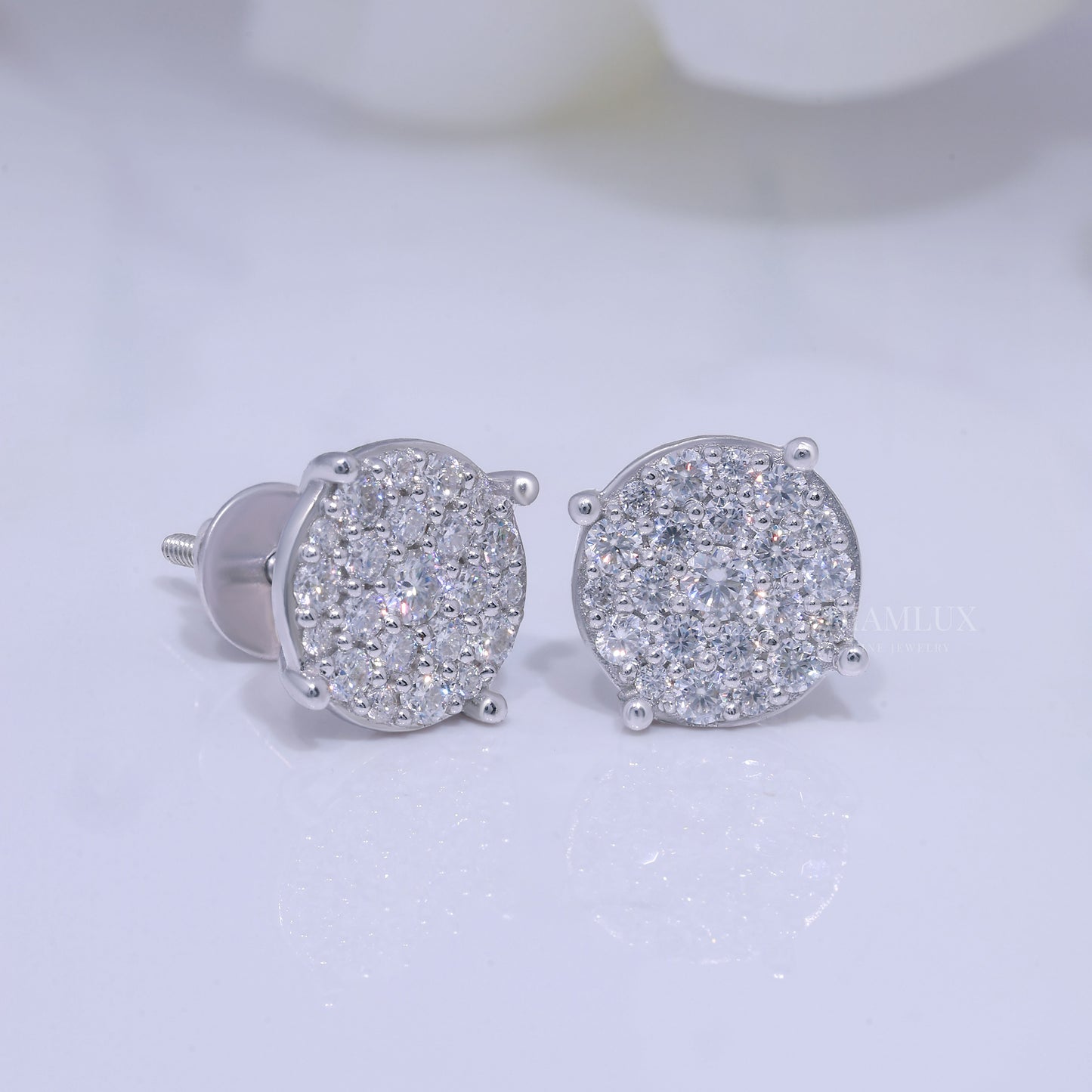Round Cluster Diamond Stud Earrings White Gold Finish Diamlux Fine Jewelry