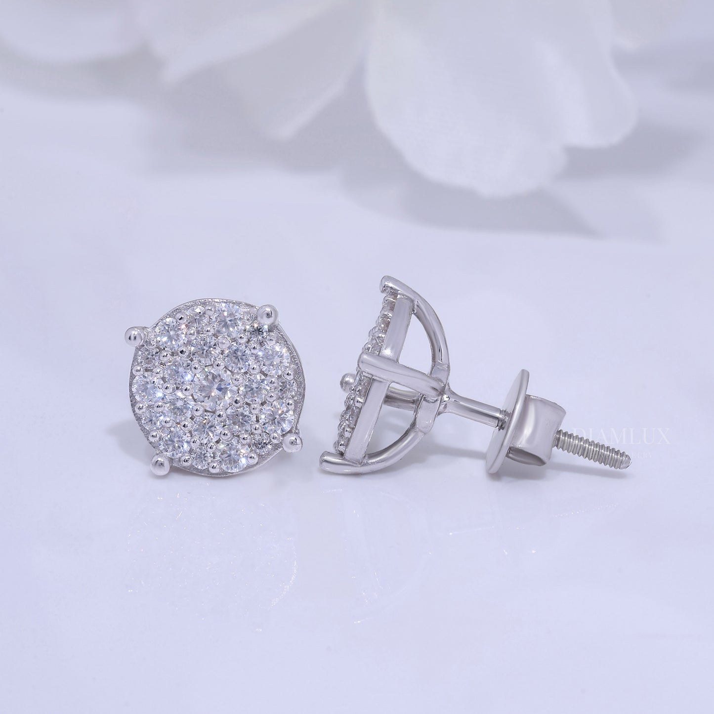 Round Cluster Diamond Stud Earrings White Gold Finish Diamlux Fine Jewelry