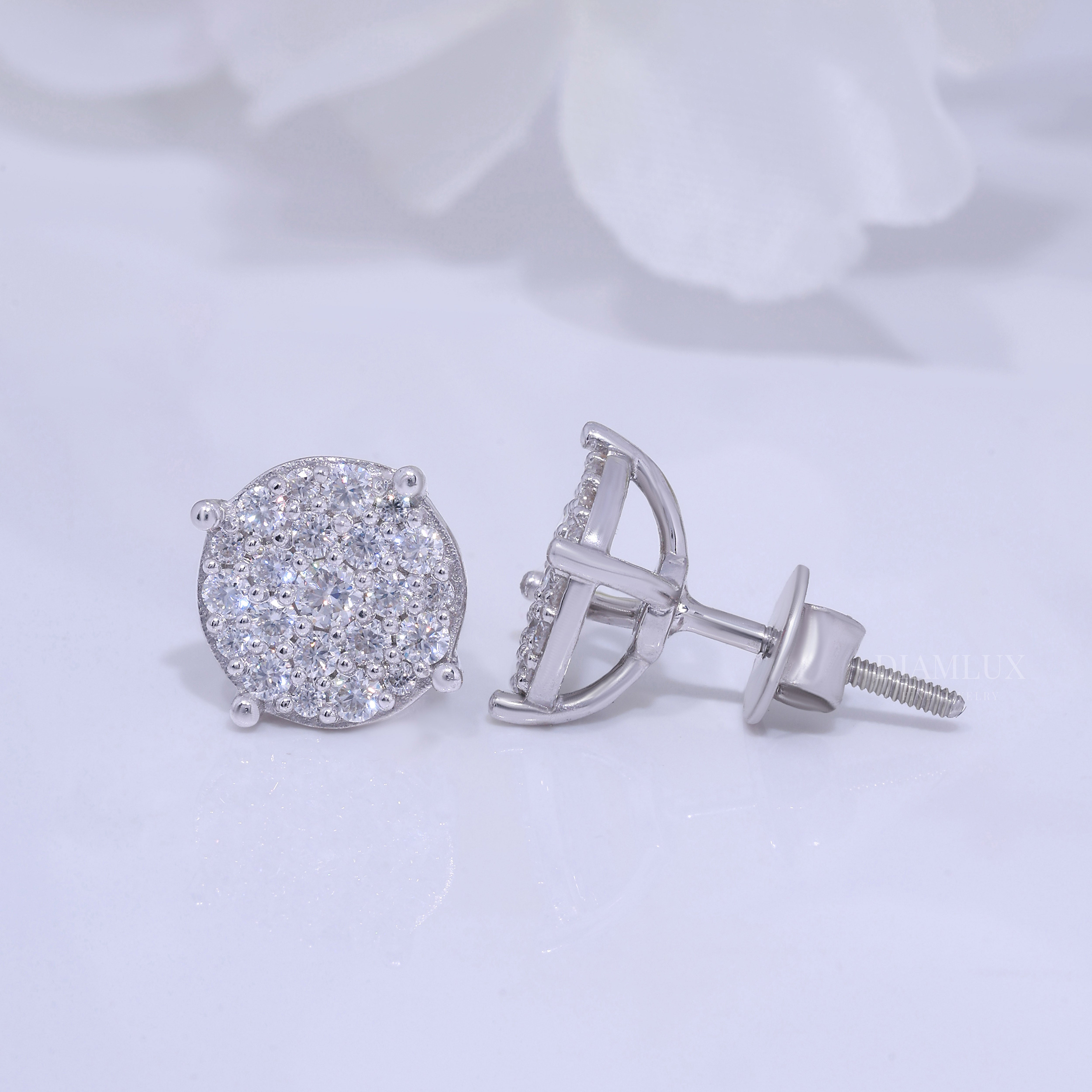 Round Cluster Diamond Stud Earrings White Gold Finish Diamlux Fine Jewelry