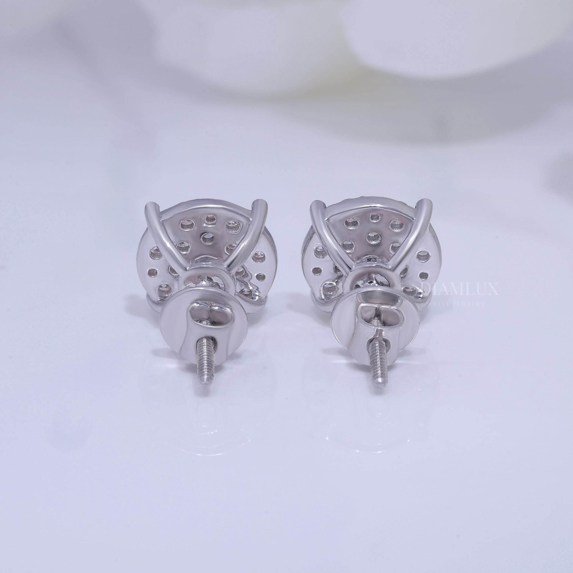 Round Cluster Diamond Stud Earrings White Gold Finish Diamlux Fine Jewelry