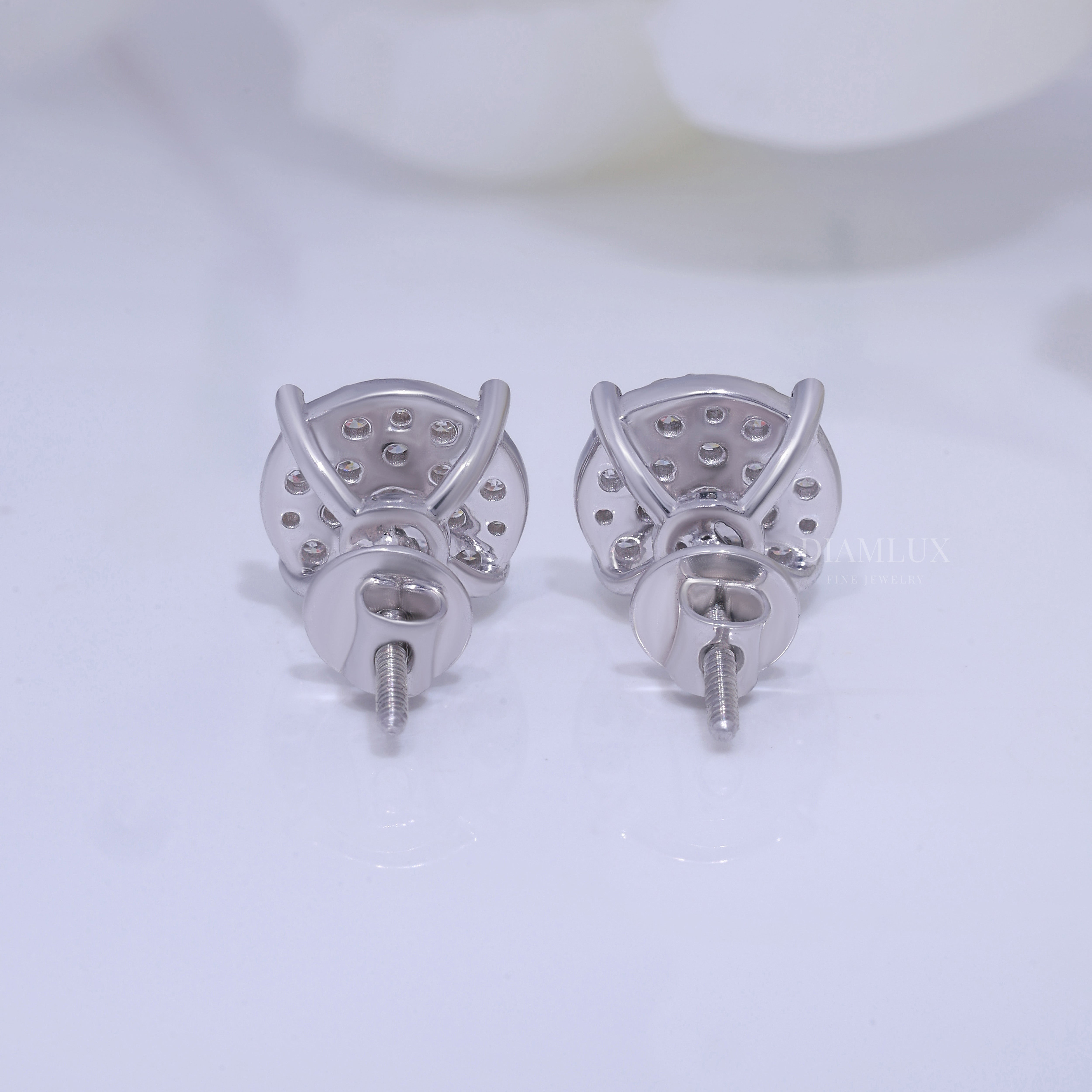 Round Cluster Diamond Stud Earrings White Gold Finish Diamlux Fine Jewelry