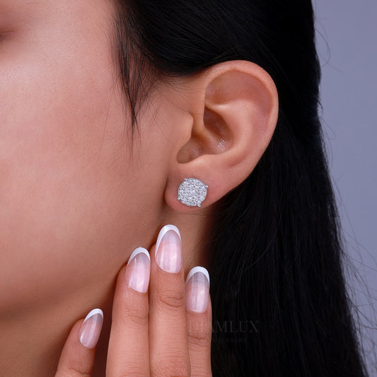 Round Cluster Diamond Stud Earrings White Gold Finish Diamlux Fine Jewelry