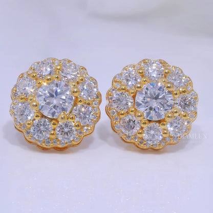 Yellow Gold (Plated) 925 silver with moissanite diamond earrings Diamlux Fine Jewelry