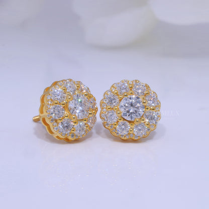 Yellow Gold (Plated) 925 silver with moissanite diamond earrings Diamlux Fine Jewelry