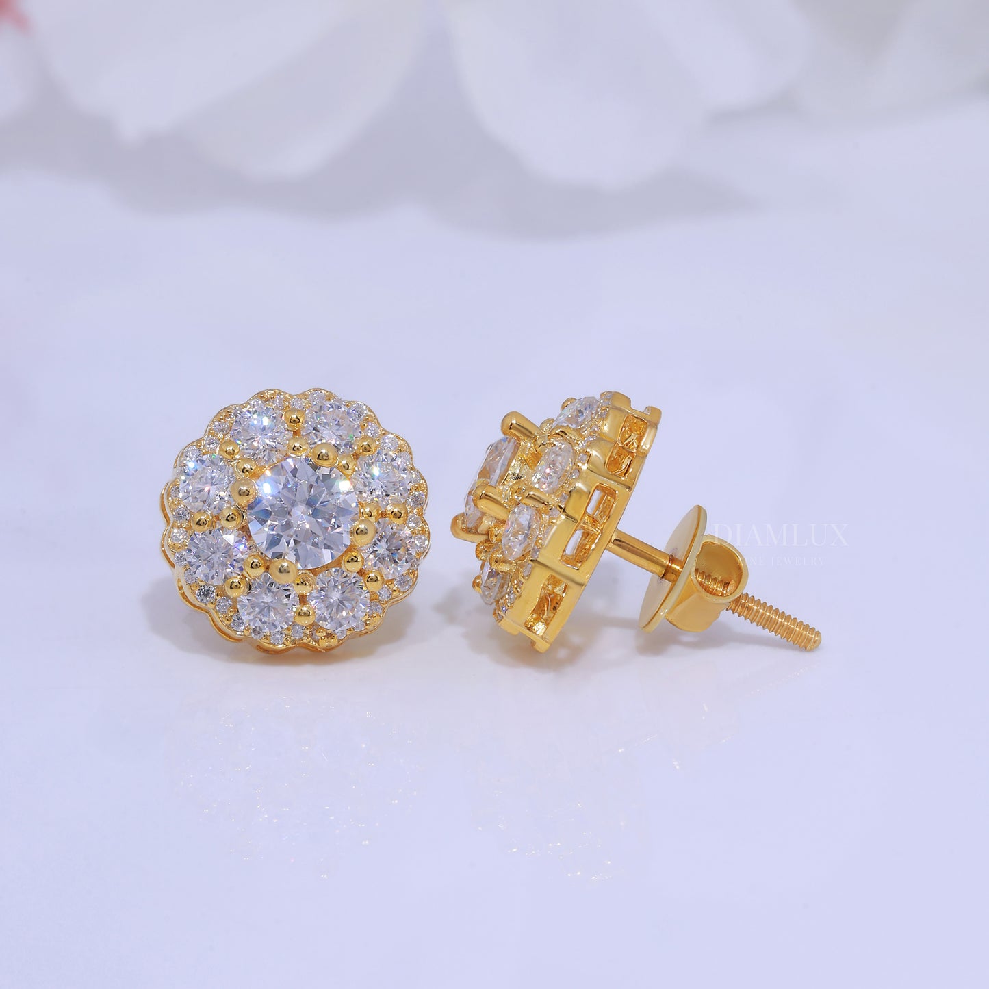 Yellow Gold (Plated) 925 silver with moissanite diamond earrings Diamlux Fine Jewelry