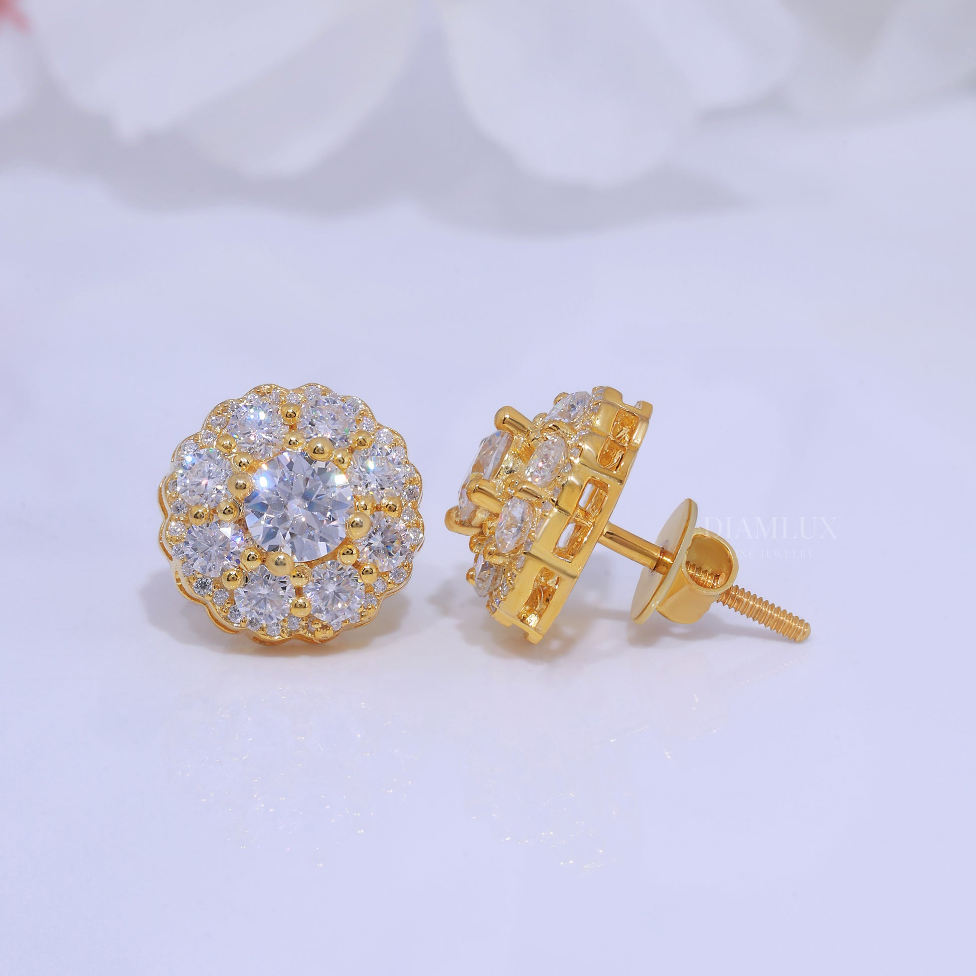 Yellow Gold (Plated) 925 silver with moissanite diamond earrings Diamlux Fine Jewelry