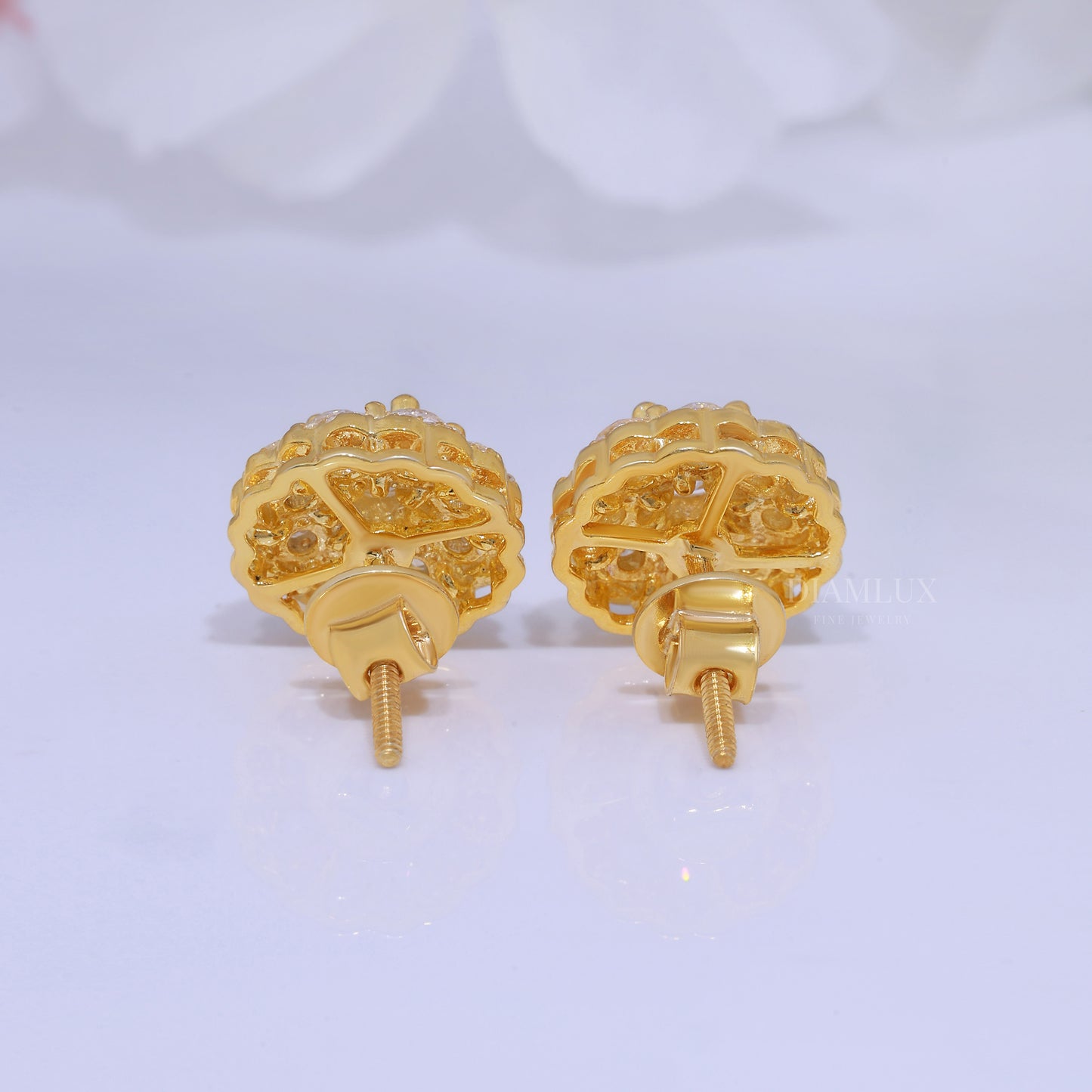 Yellow Gold (Plated) 925 silver with moissanite diamond earrings Diamlux Fine Jewelry