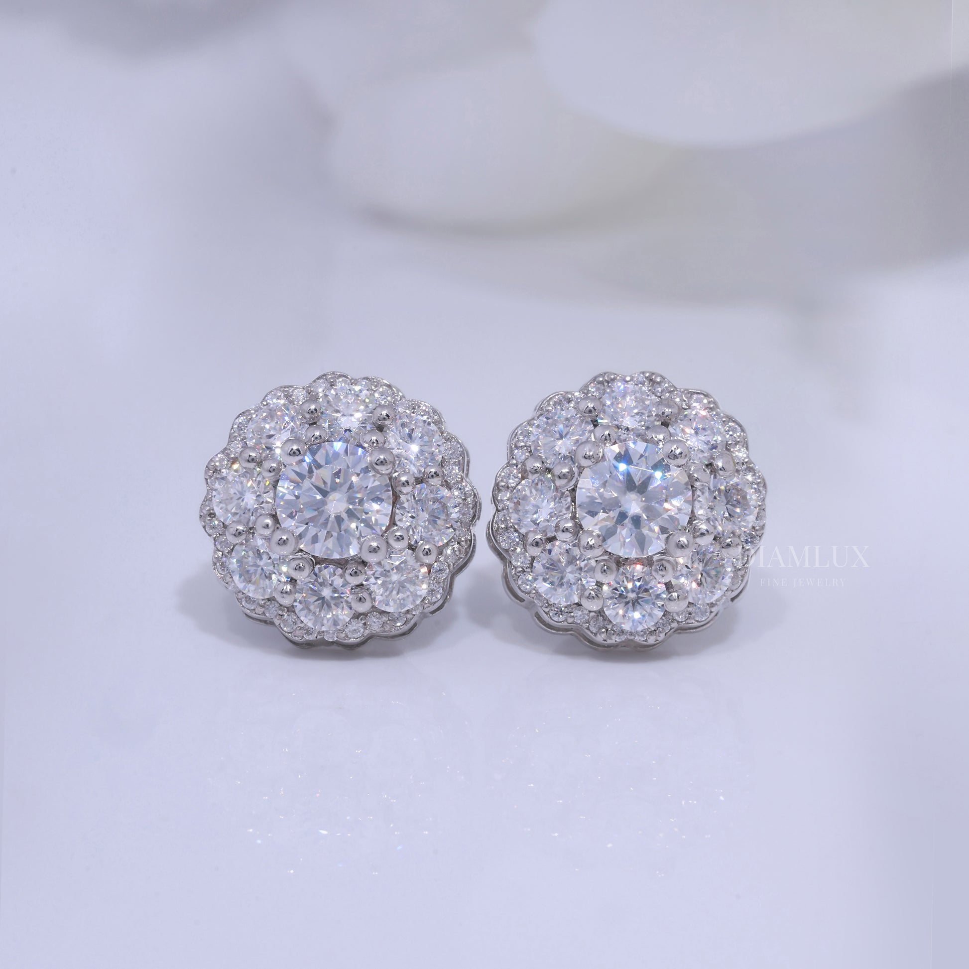 Wedding and special occasions 925 silver with moissanite diamond-Flower earrings Diamlux Fine Jewelry