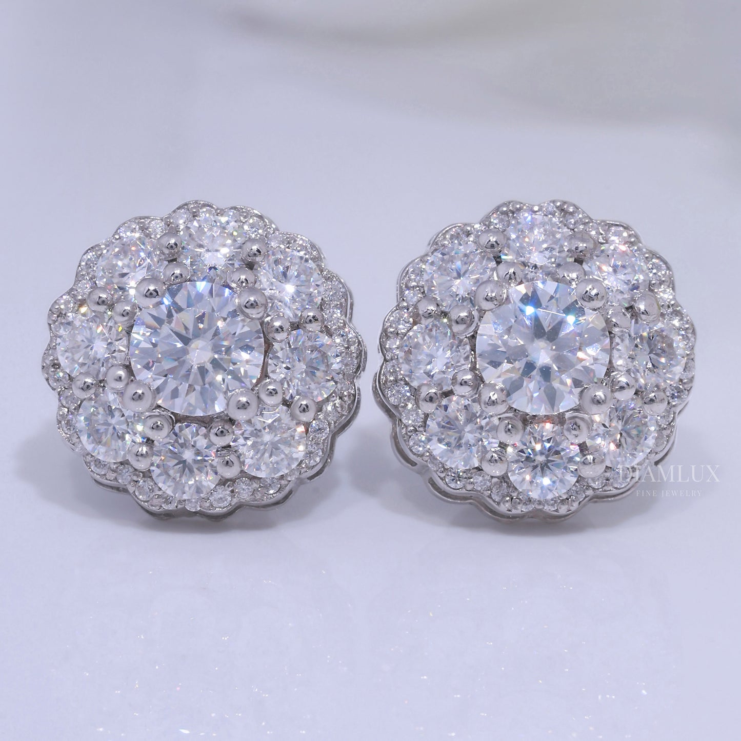 Wedding and special occasions 925 silver with moissanite diamond-Flower earrings Diamlux Fine Jewelry