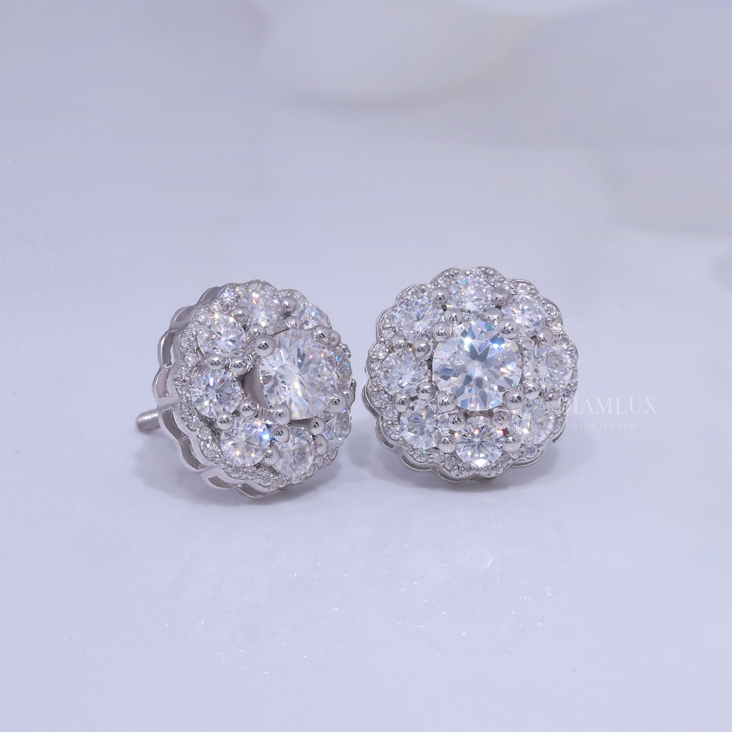 Wedding and special occasions 925 silver with moissanite diamond-Flower earrings Diamlux Fine Jewelry