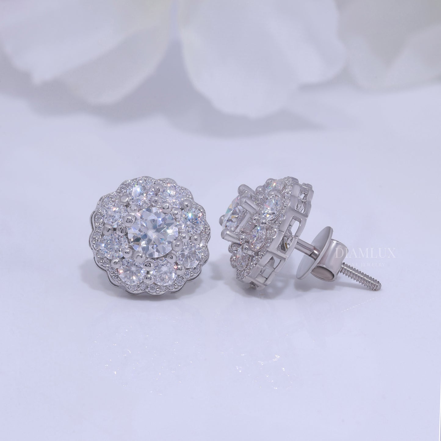 Wedding and special occasions 925 silver with moissanite diamond-Flower earrings Diamlux Fine Jewelry