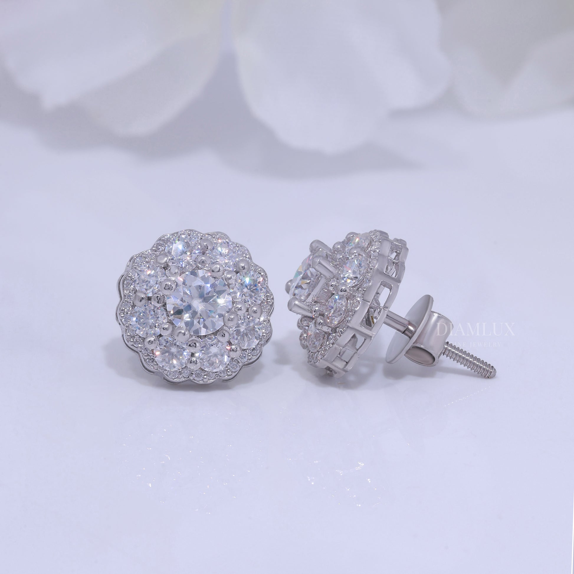 Wedding and special occasions 925 silver with moissanite diamond-Flower earrings Diamlux Fine Jewelry