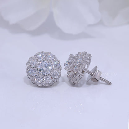 Wedding and special occasions 925 silver with moissanite diamond-Flower earrings Diamlux Fine Jewelry