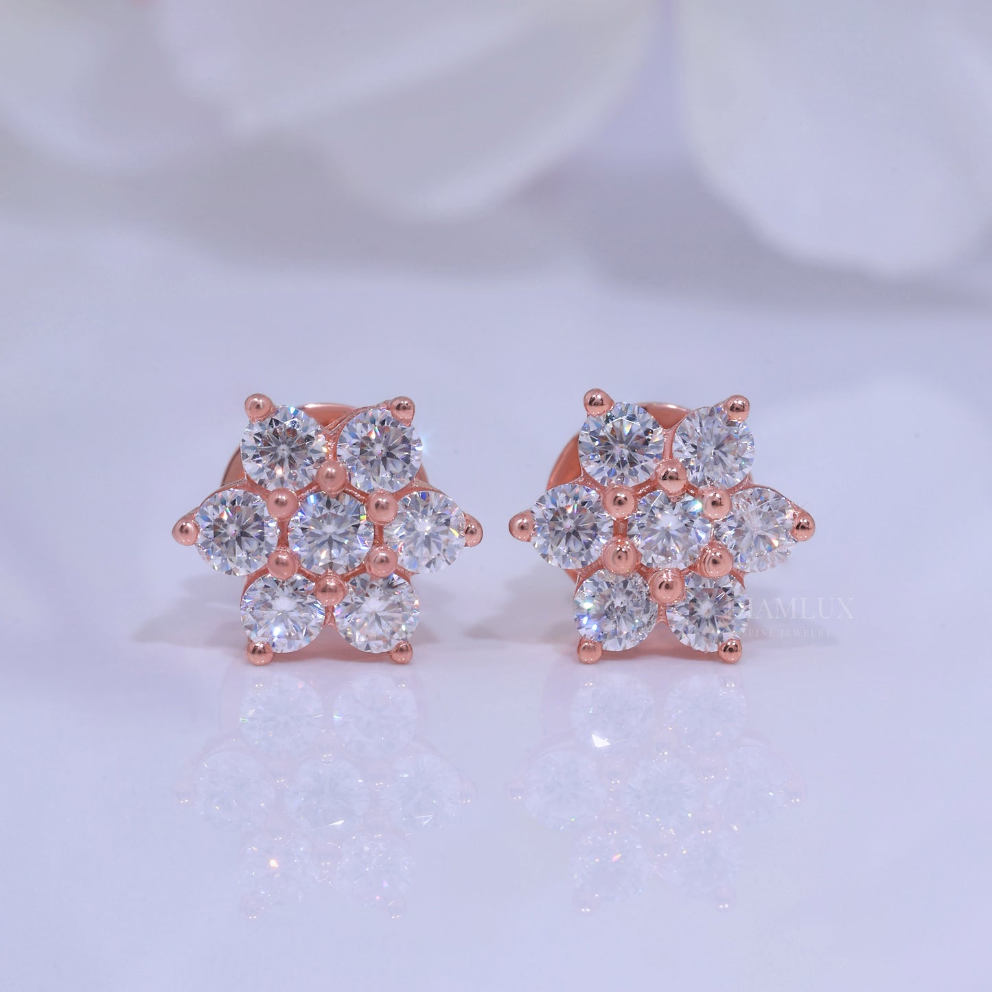 Rose Gold Earring 925 silver with moissanite diamond Diamlux Fine Jewelry