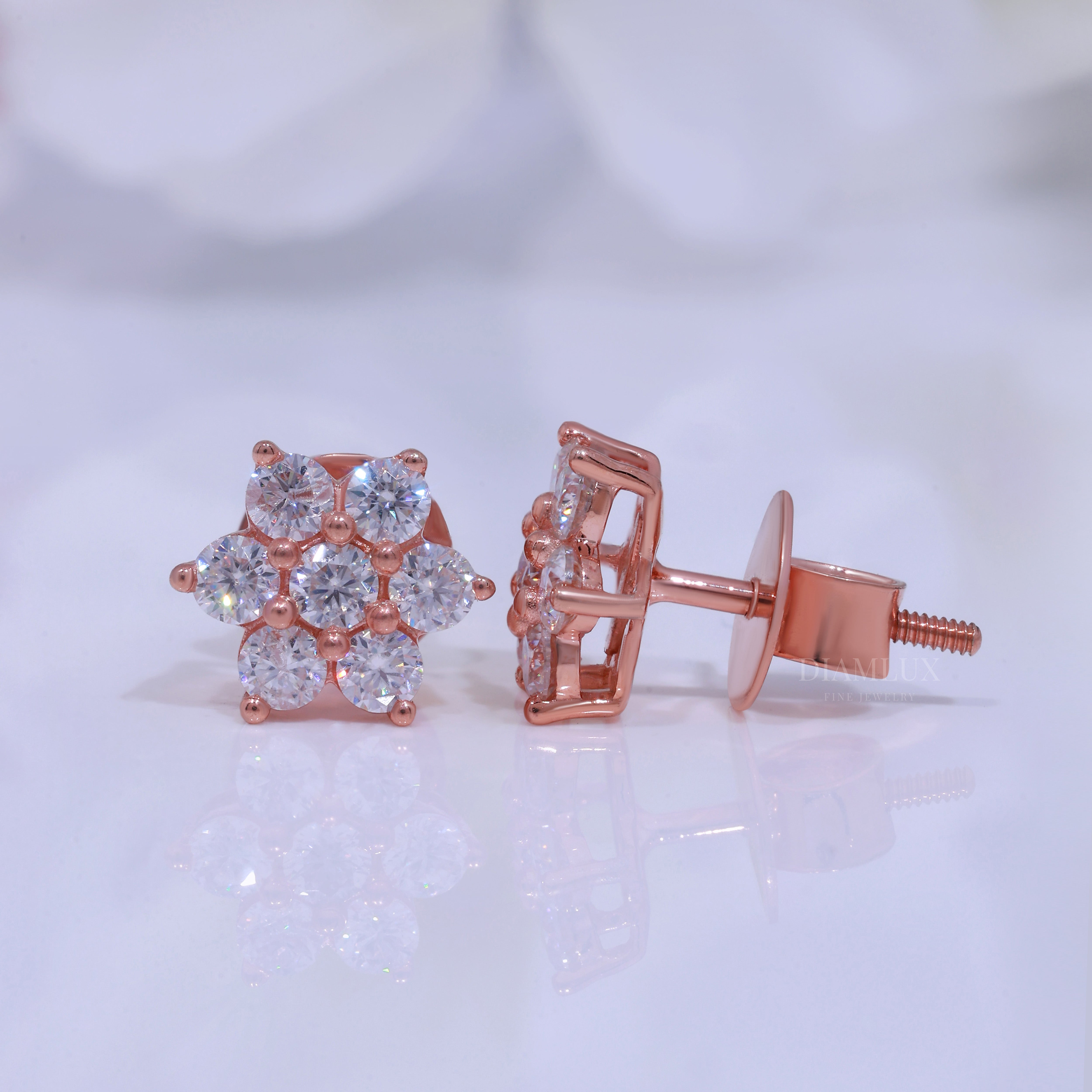 Rose Gold Earring 925 silver with moissanite diamond Diamlux Fine Jewelry