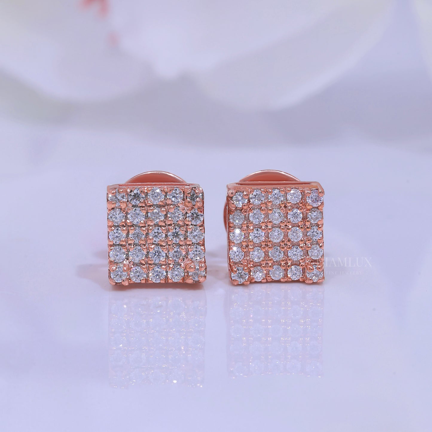 925 silver with moissanite diamond rose gold earrings Diamlux Fine Jewelry