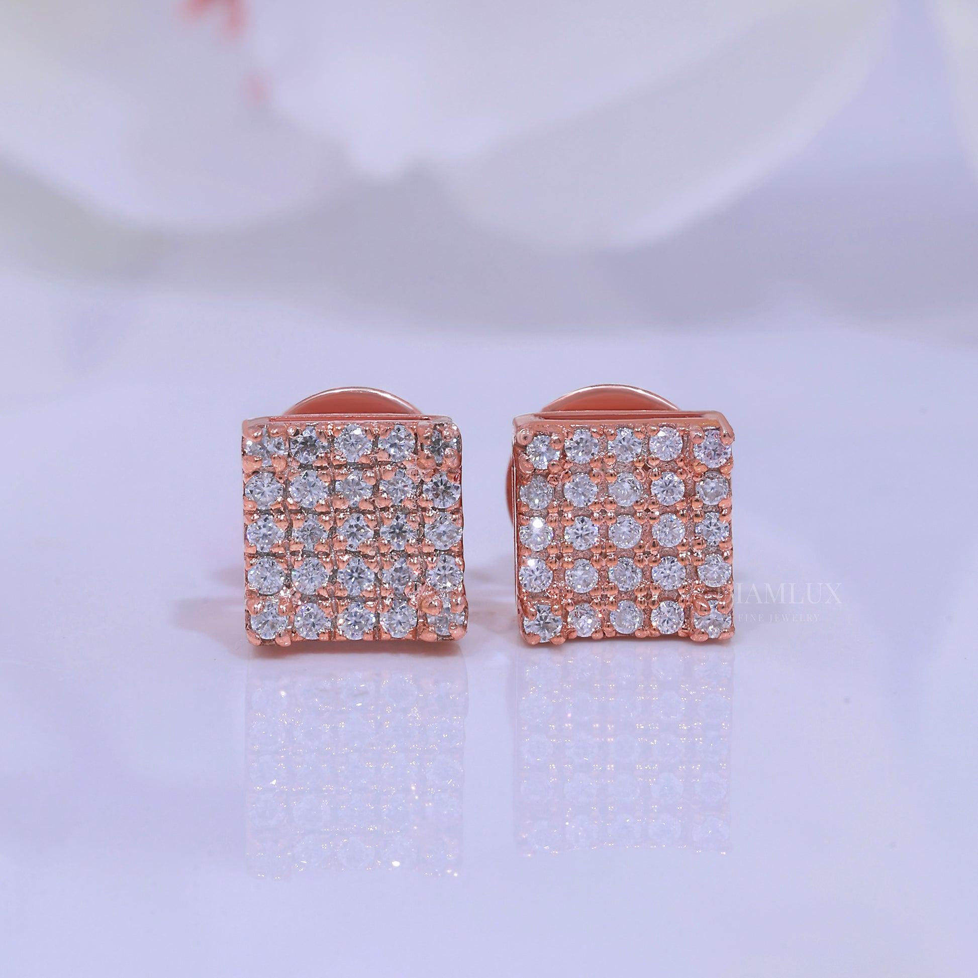 925 silver with moissanite diamond rose gold earrings Diamlux Fine Jewelry