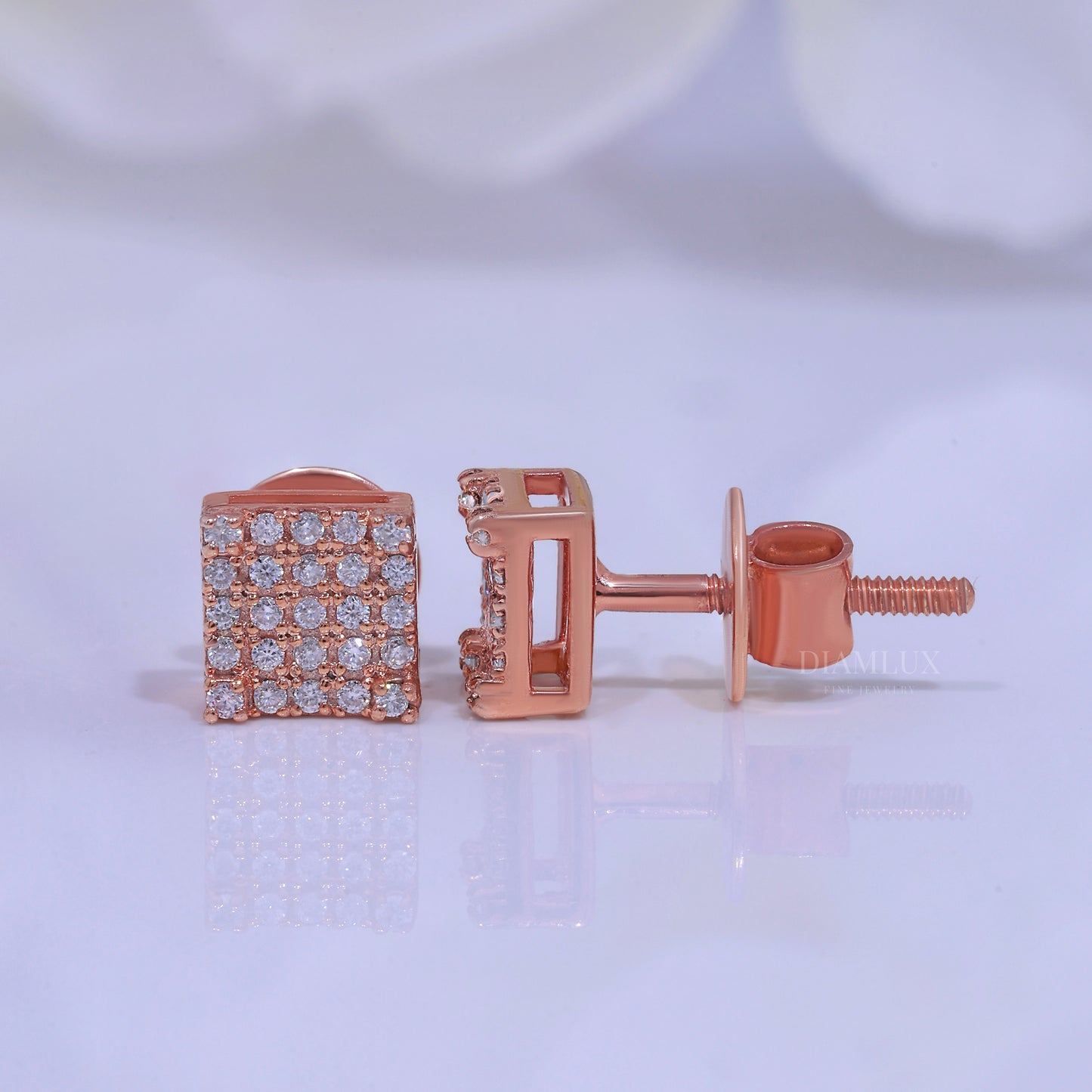 925 silver with moissanite diamond rose gold earrings Diamlux Fine Jewelry