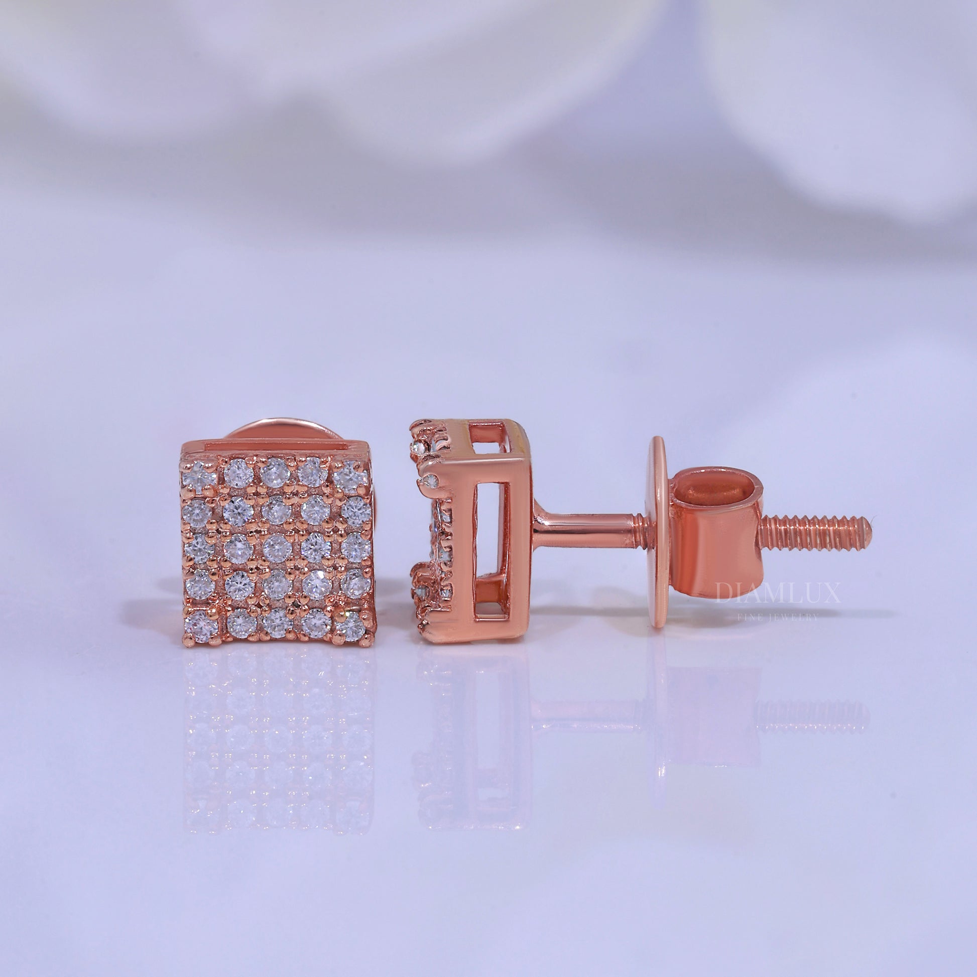 925 silver with moissanite diamond rose gold earrings Diamlux Fine Jewelry