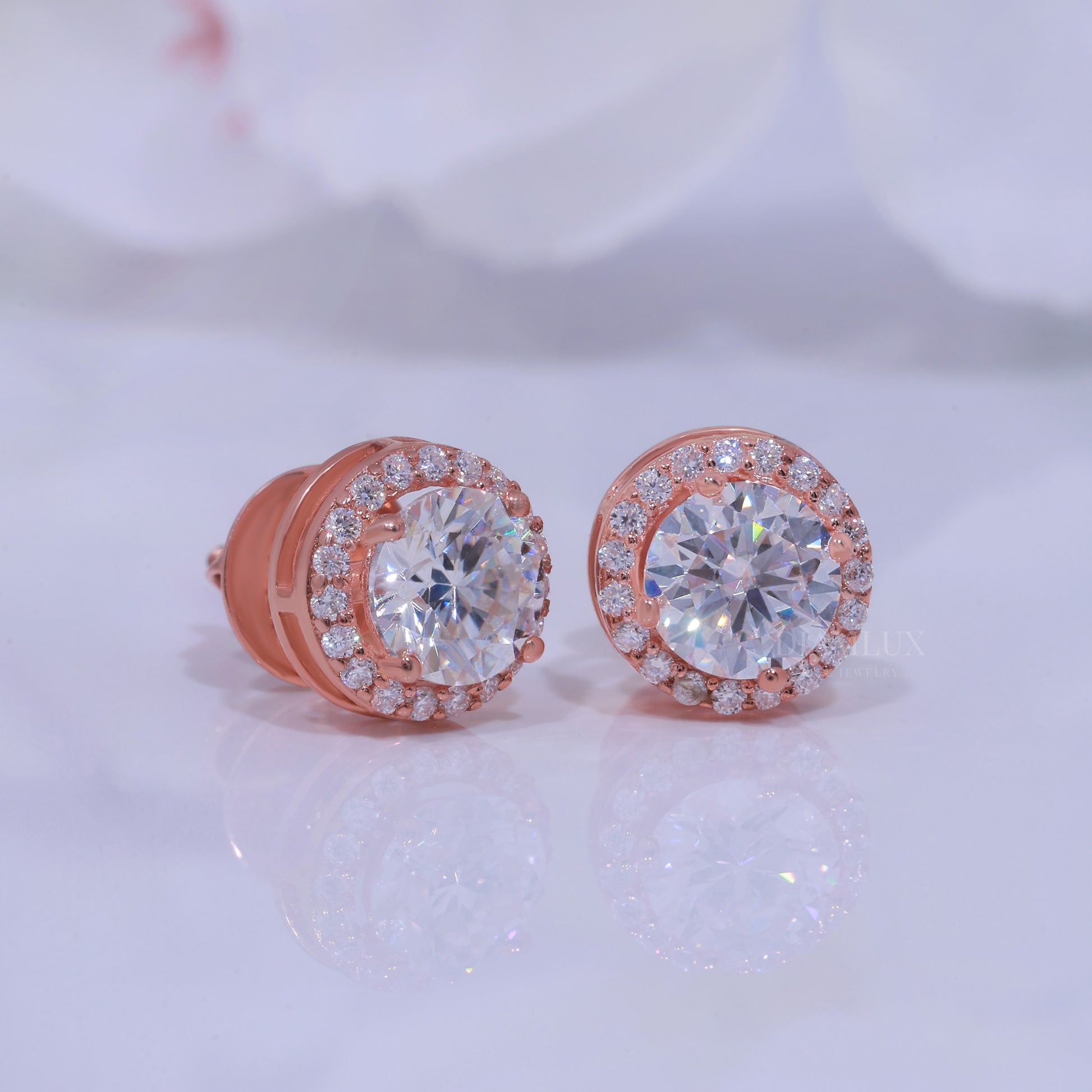 Rose Gold Earring 925 silver with moissanite diamond Diamlux Fine Jewelry