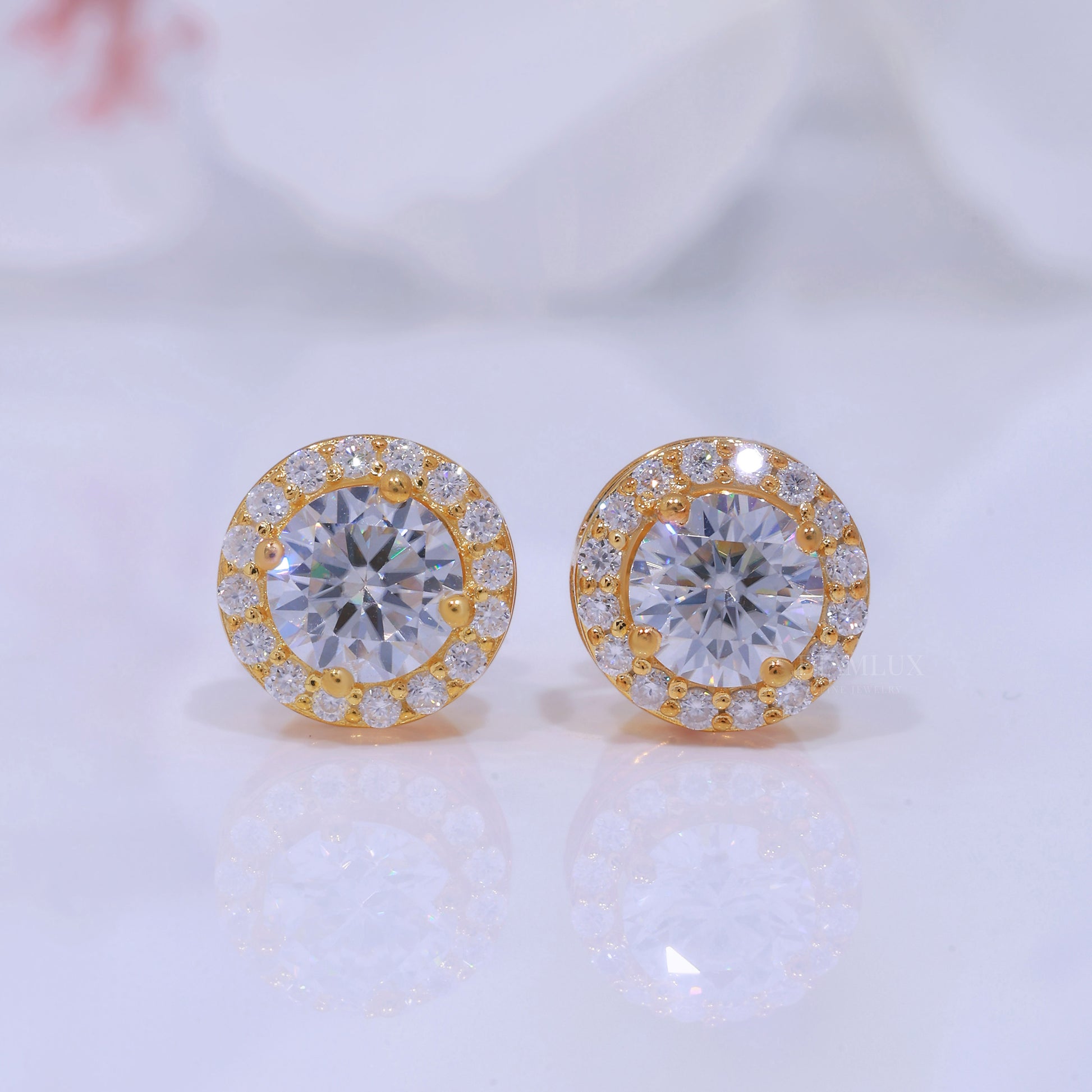 Yellow Gold Plated 925 silver with moissanite diamond earring Diamlux Fine Jewelry