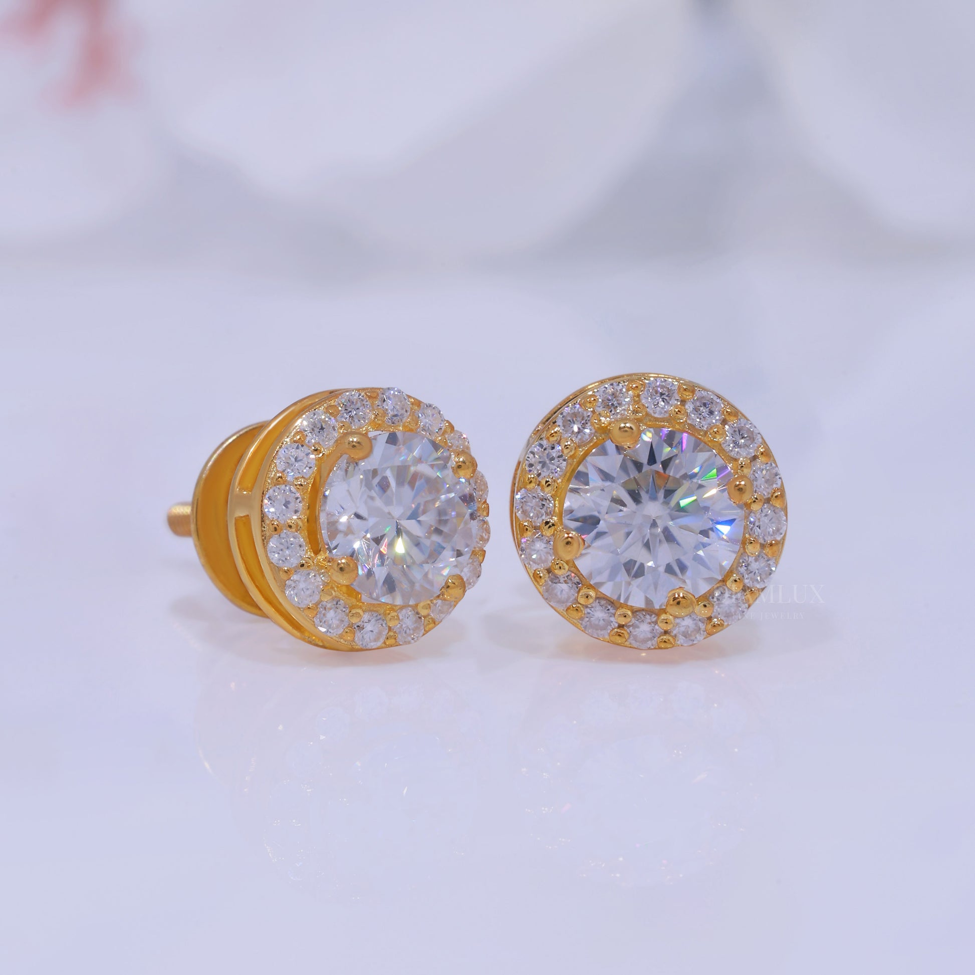 Yellow Gold Plated 925 silver with moissanite diamond earring Diamlux Fine Jewelry