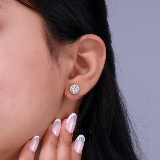 Yellow Gold Plated 925 silver with moissanite diamond earring Diamlux Fine Jewelry