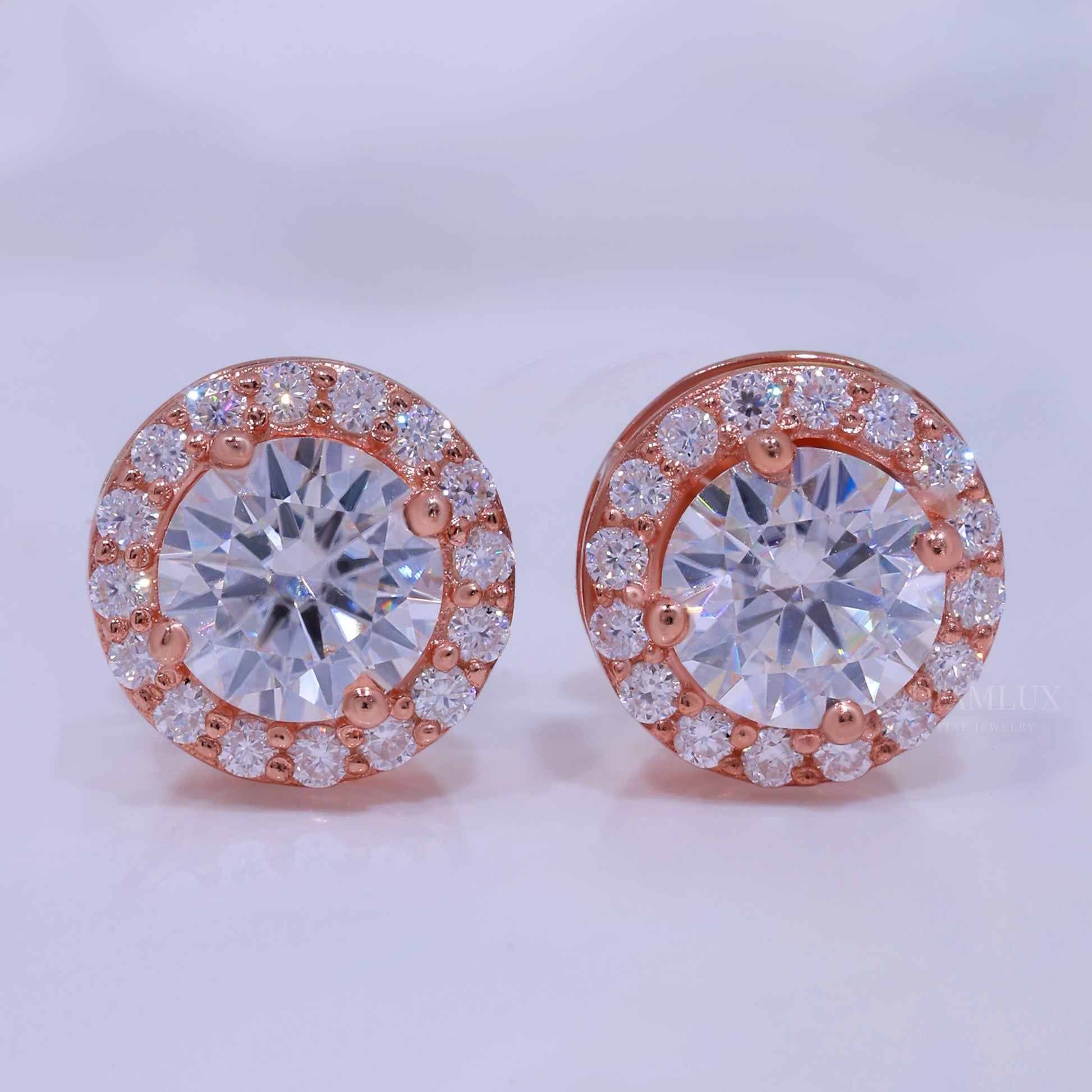 Round Brilliant Cut Solitaire Stud Earrings Rose Gold Diamlux Fine Jewelry
