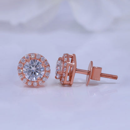 Round Brilliant Cut Solitaire Stud Earrings Rose Gold Diamlux Fine Jewelry