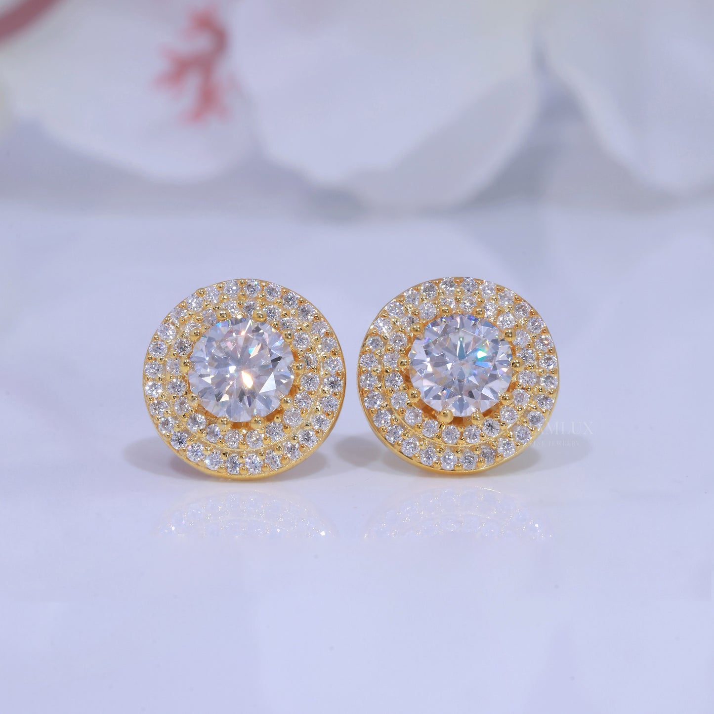 925 silver with moissanite diamond Stud Yellow Gold plated Diamlux Fine Jewelry