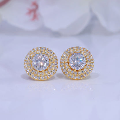 925 silver with moissanite diamond Stud Yellow Gold plated Diamlux Fine Jewelry
