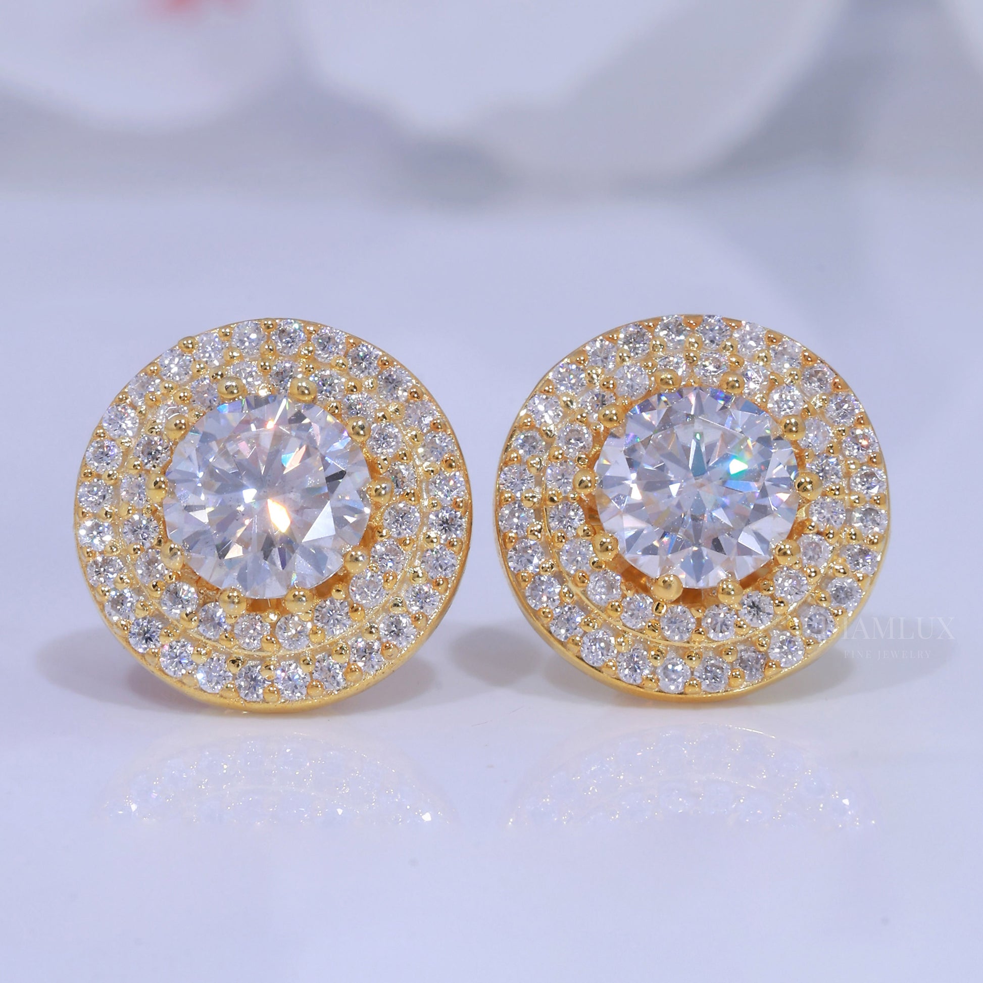 925 silver with moissanite diamond Stud Yellow Gold plated Diamlux Fine Jewelry