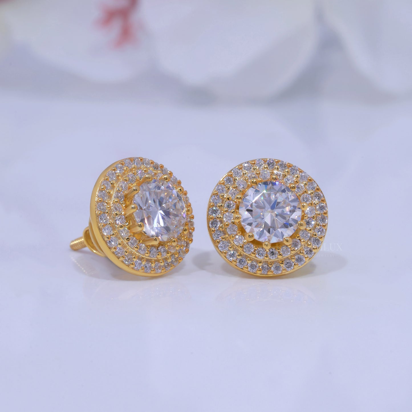 925 silver with moissanite diamond Stud Yellow Gold plated Diamlux Fine Jewelry