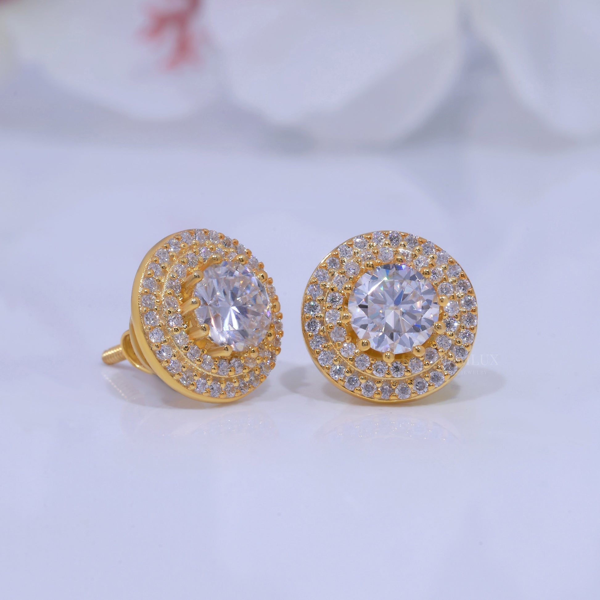 925 silver with moissanite diamond Stud Yellow Gold plated Diamlux Fine Jewelry