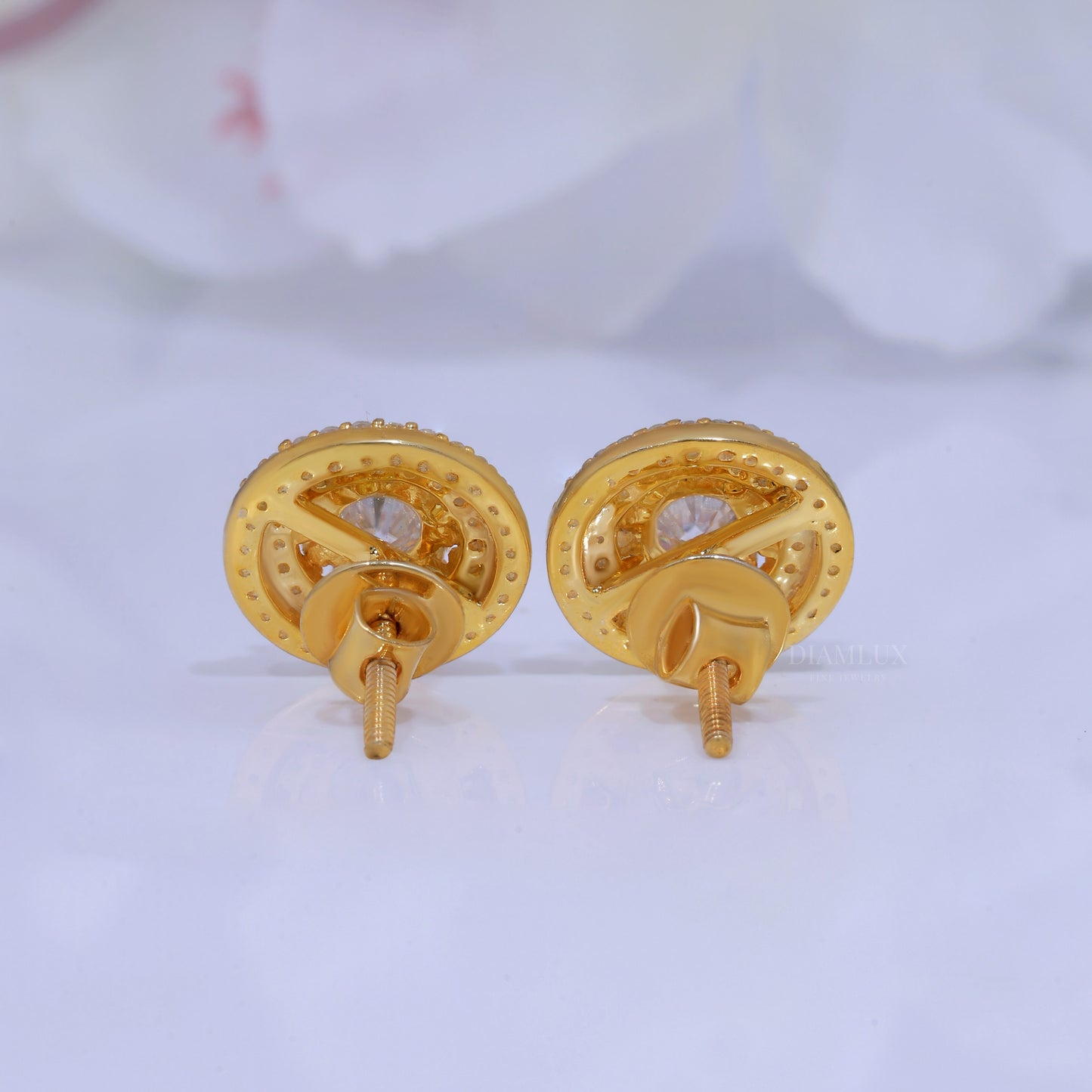 925 silver with moissanite diamond Stud Yellow Gold plated Diamlux Fine Jewelry