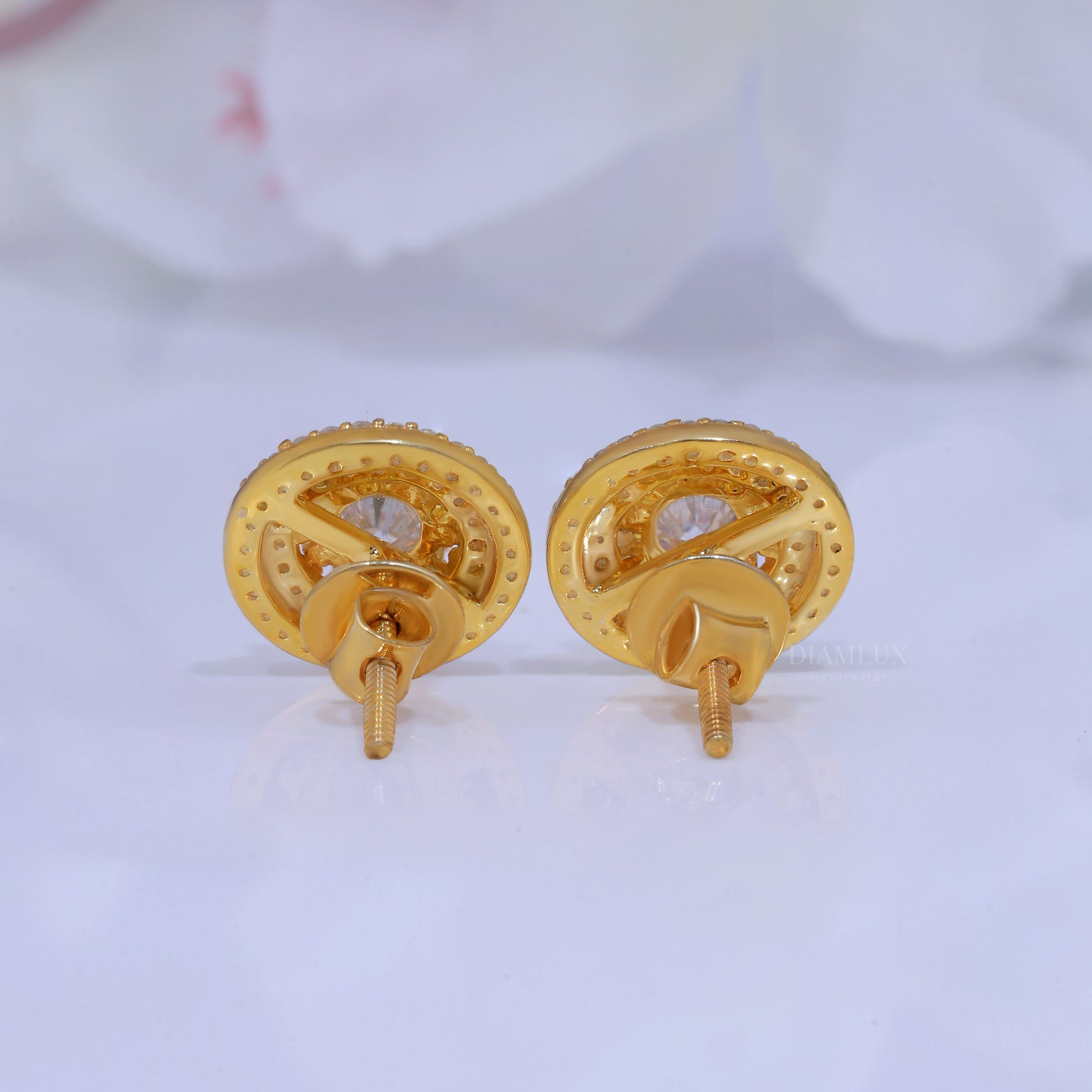 925 silver with moissanite diamond Stud Yellow Gold plated Diamlux Fine Jewelry