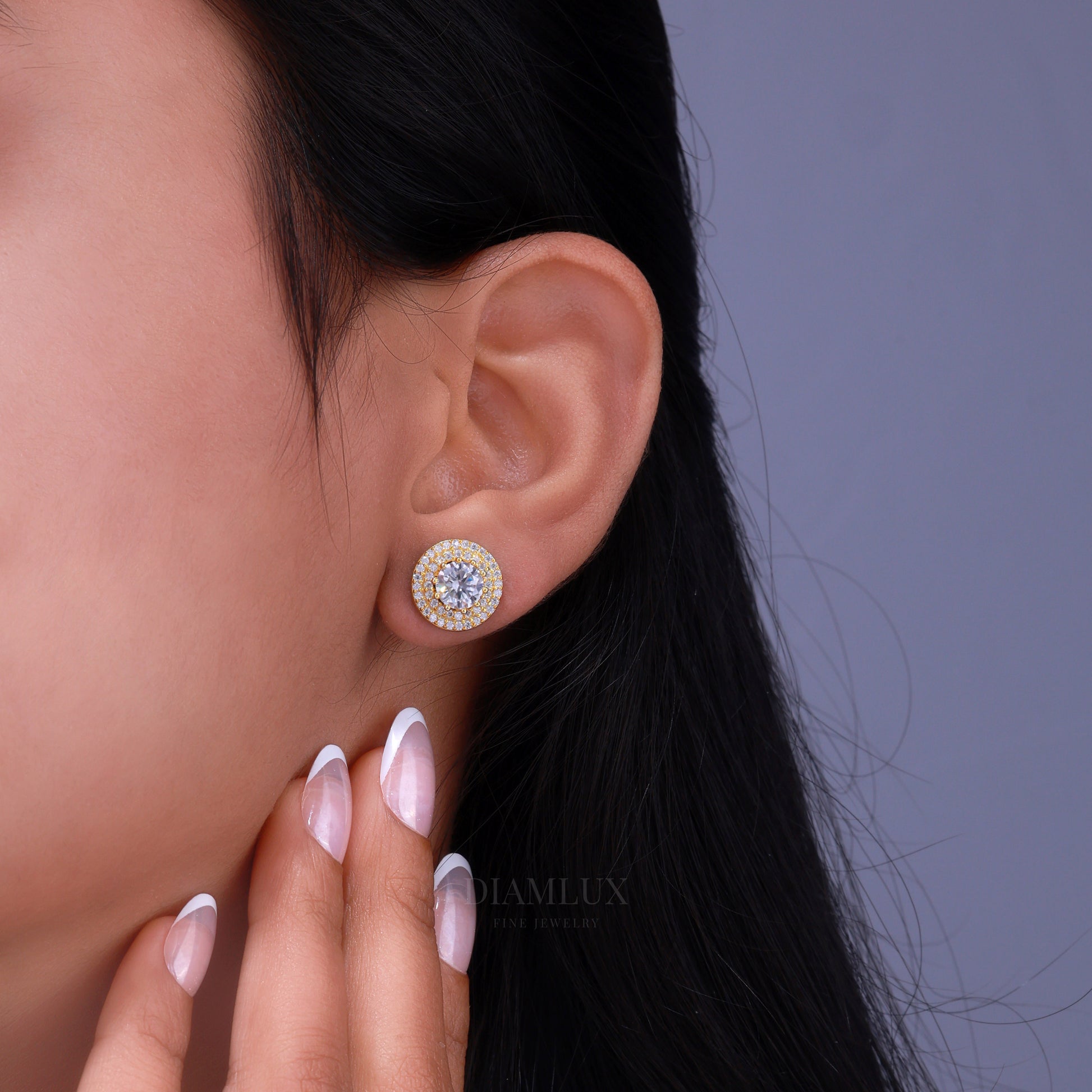 925 silver with moissanite diamond Stud Yellow Gold plated Diamlux Fine Jewelry
