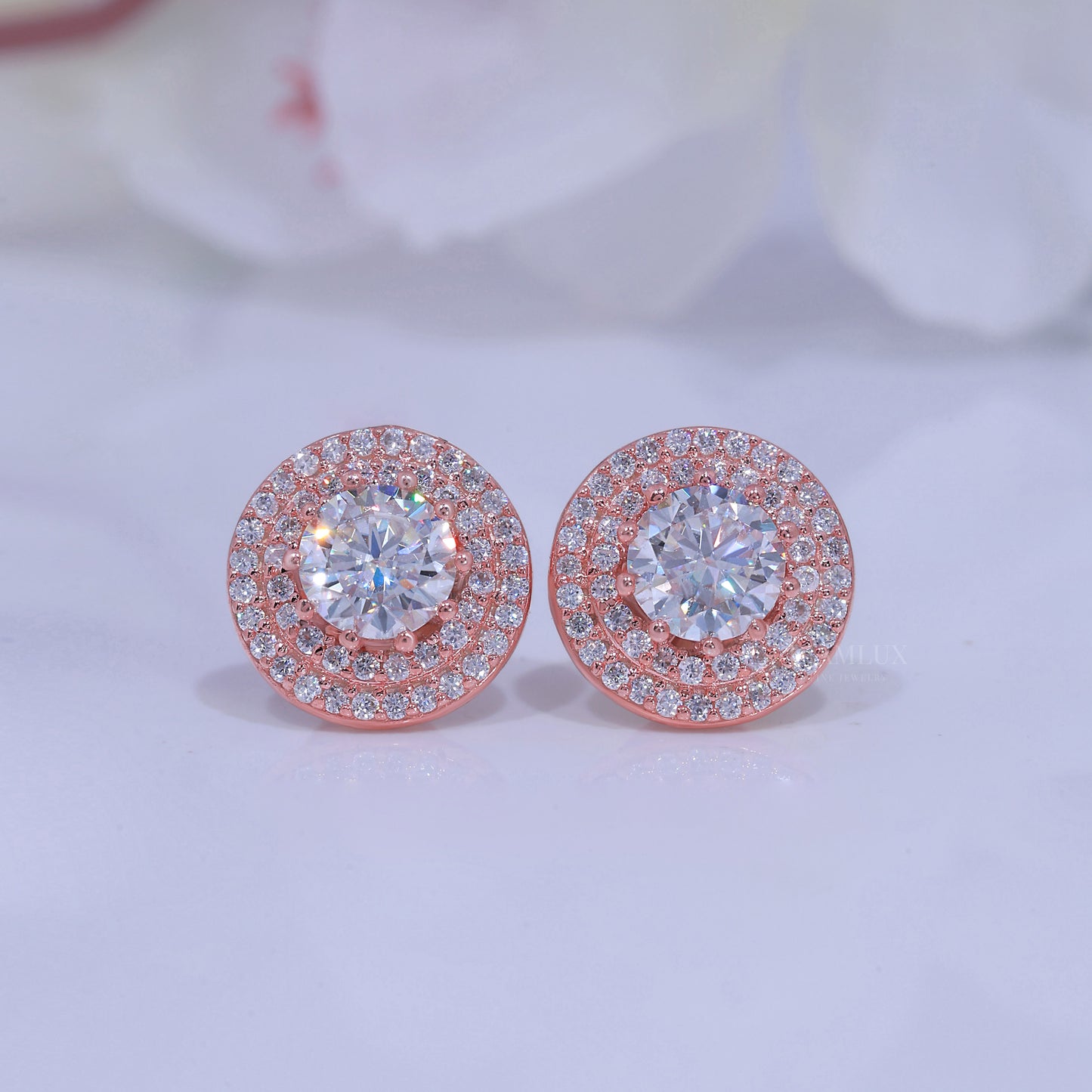 Round Brilliant Cut Solitaire Stud Earrings in 925 Sterling Rose Gold Plated Diamlux Fine Jewelry