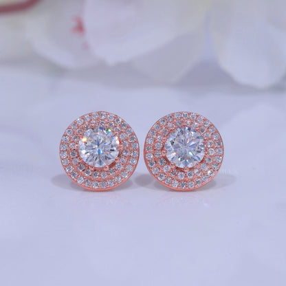 Round Brilliant Cut Solitaire Stud Earrings in 925 Sterling Rose Gold Plated Diamlux Fine Jewelry