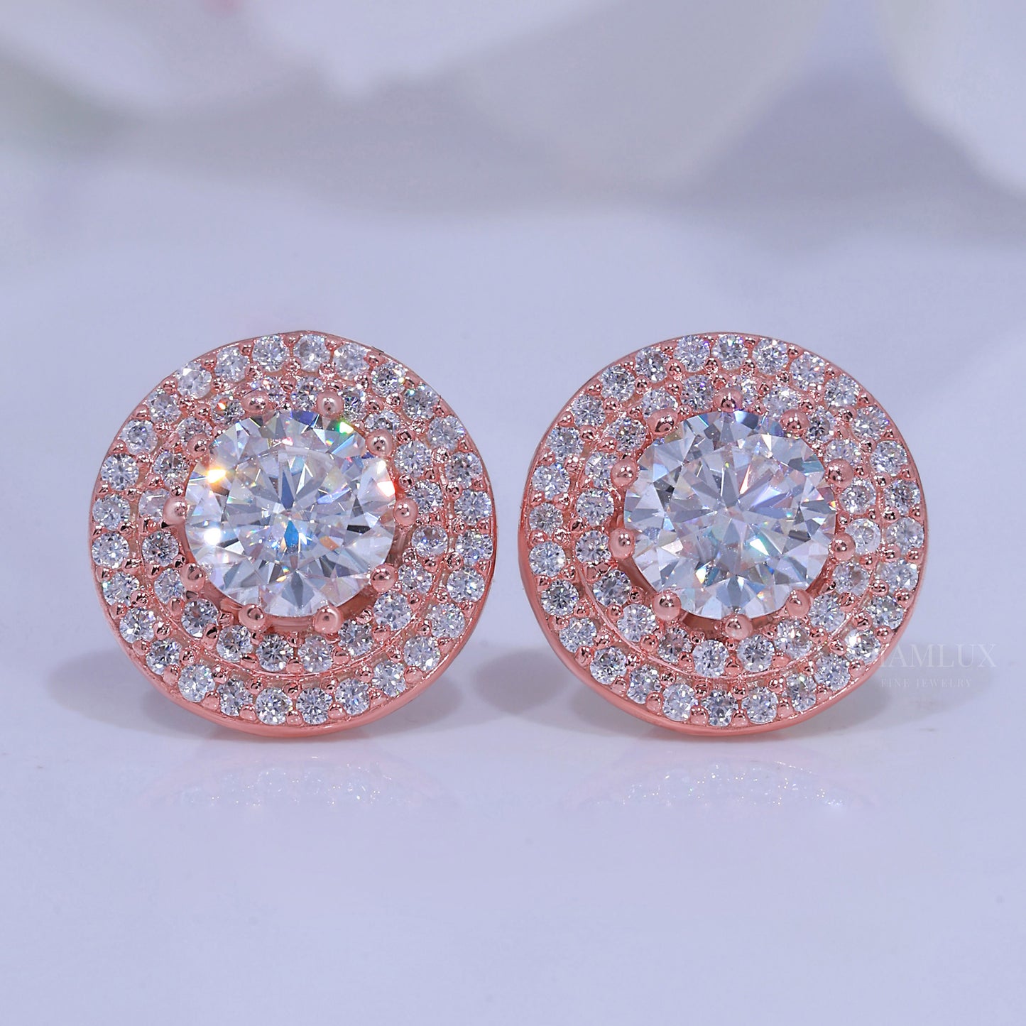 Round Brilliant Cut Solitaire Stud Earrings in 925 Sterling Rose Gold Plated Diamlux Fine Jewelry