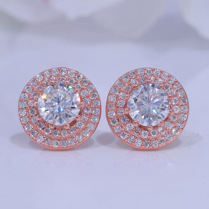 Round Brilliant Cut Solitaire Stud Earrings in 925 Sterling Rose Gold Plated Diamlux Fine Jewelry
